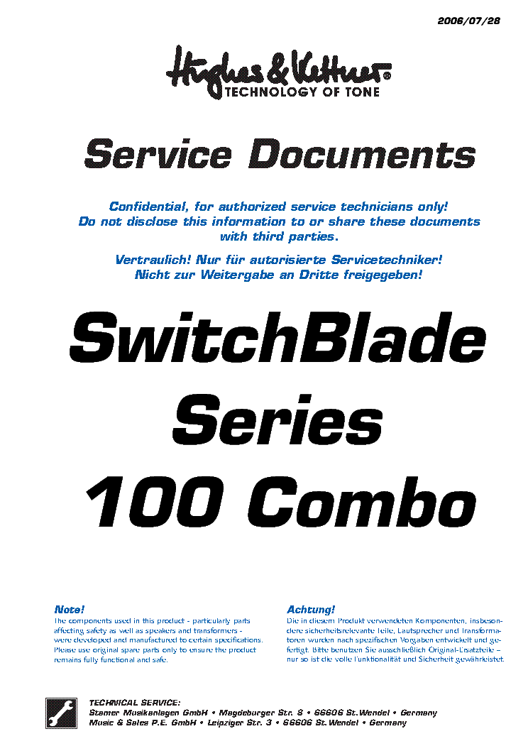 HUGHES KETTNER SWITCHBLADE 100 COMBO HU1705 SM service manual