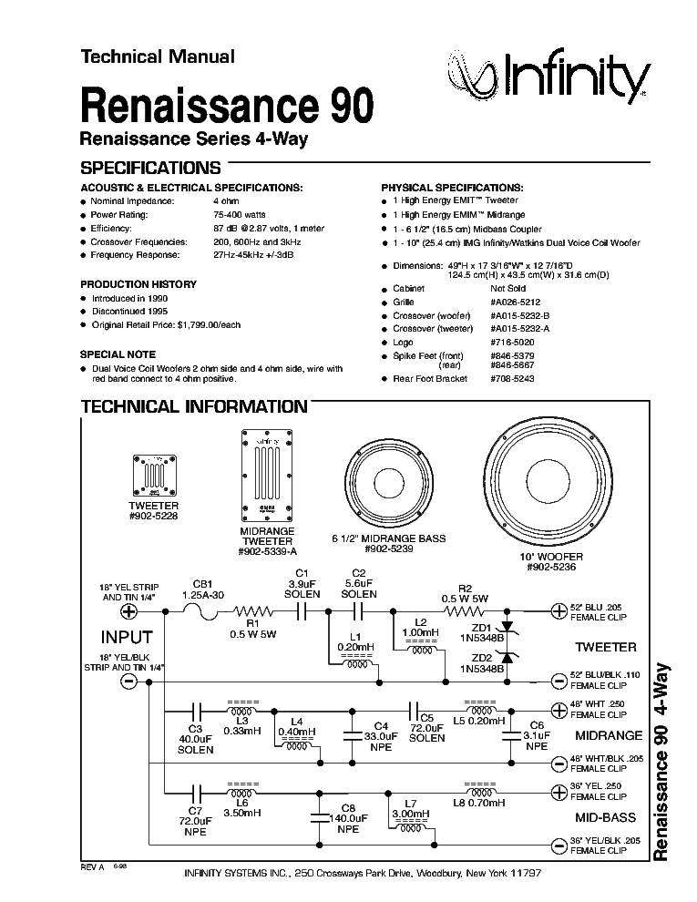 INFINITY RENAISSANCE 90 400W SPEAKER SYSTEM SM service manual (1st page)