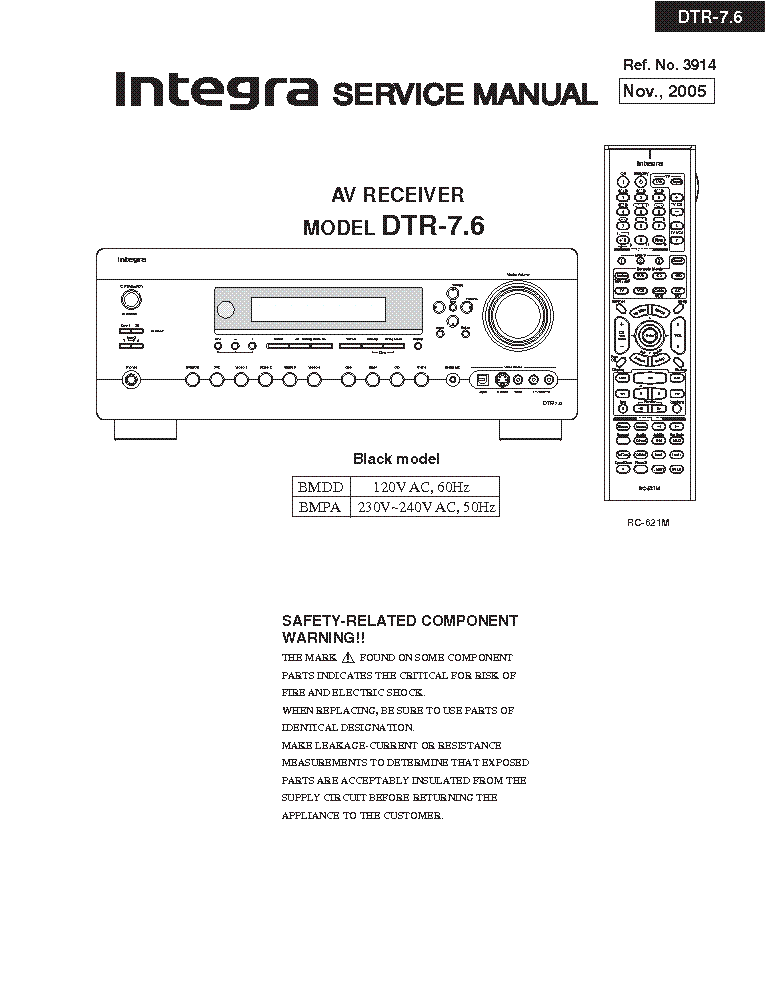 INTEGRA DTR7.6 AV RECEIVER Service Manual download, schematics, eeprom