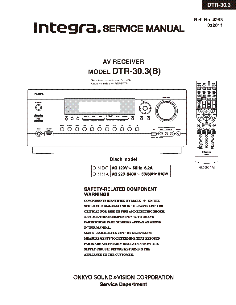 INTEGRA DTR-30.4 SM AND PARTS REV2 Service Manual download