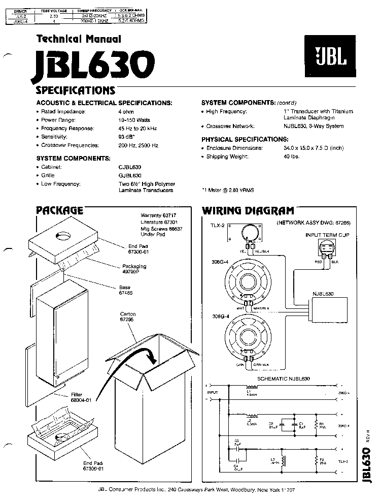 JBL-630 150W SPEAKER SYSTEM SM service manual (1st page)