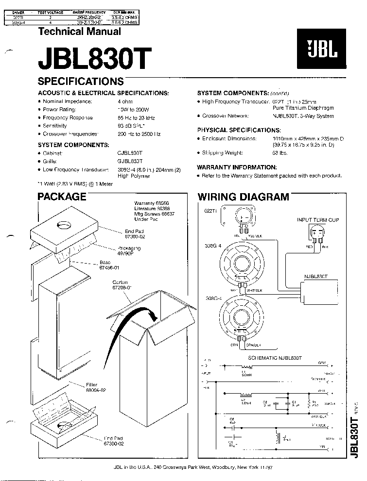 JBL-830-T 200W SPEAKER SYSTEM SM service manual (1st page)