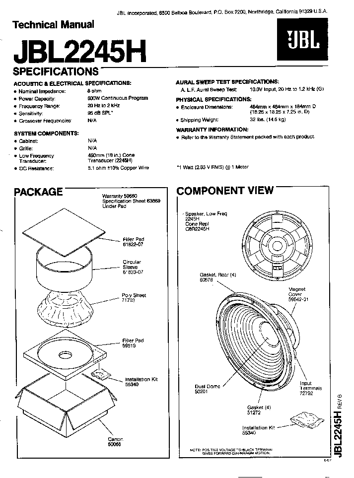 JBL 2245H SPEAKER SM service manual (1st page)