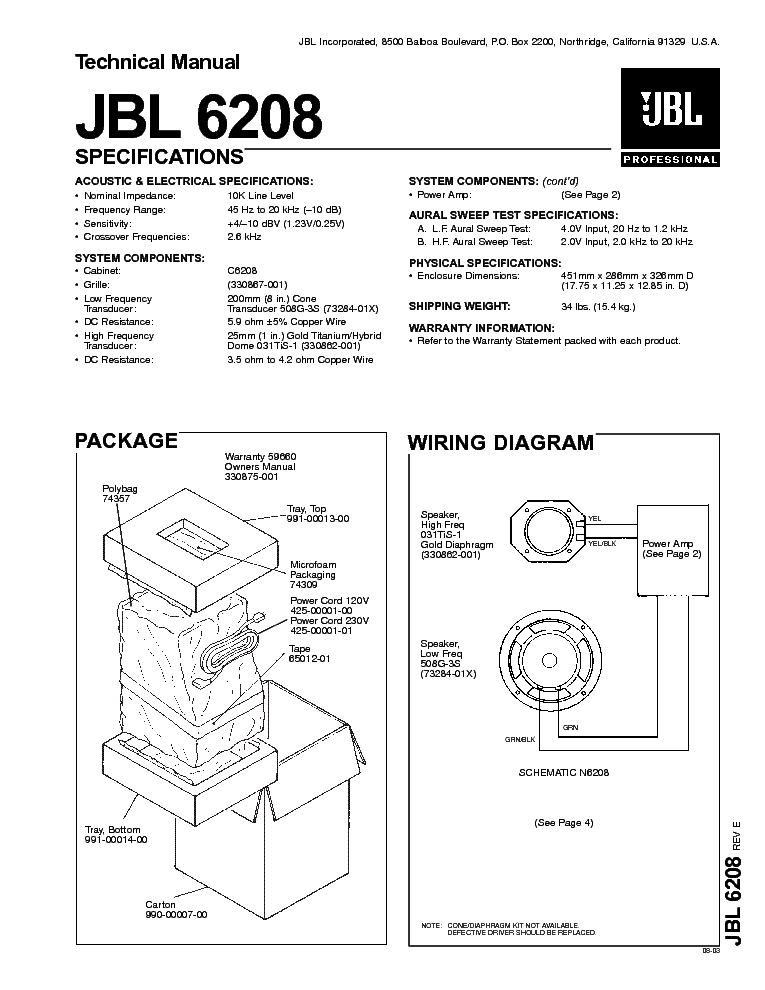 JBL 6208 100..230W ACTIVE BOX SM service manual (1st page)