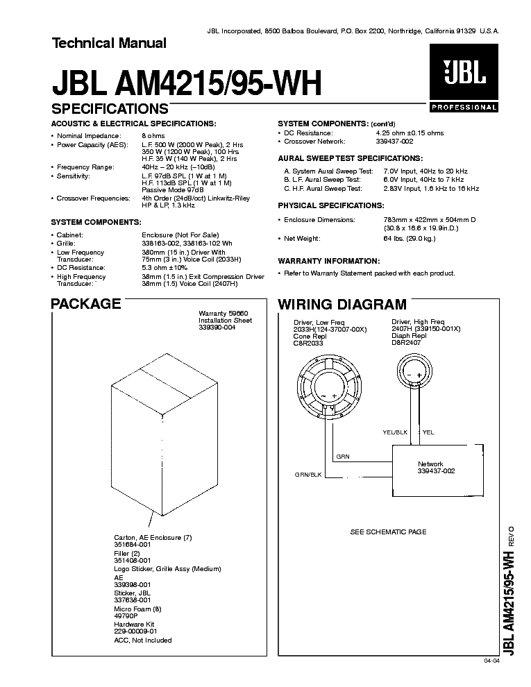 JBL AM4215 95-WH SM service manual (1st page)