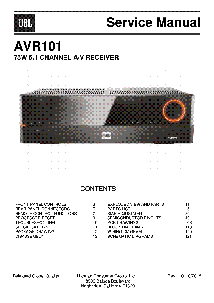 JBL AVR101 REV1.0 SM service manual (1st page)