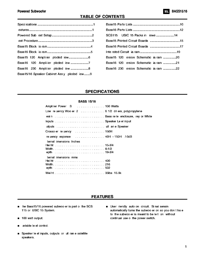 JBL BASS15 16 SM 2 service manual (2nd page)