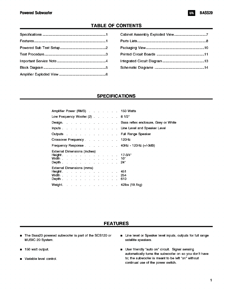 JBL BASS20 SM service manual (2nd page)