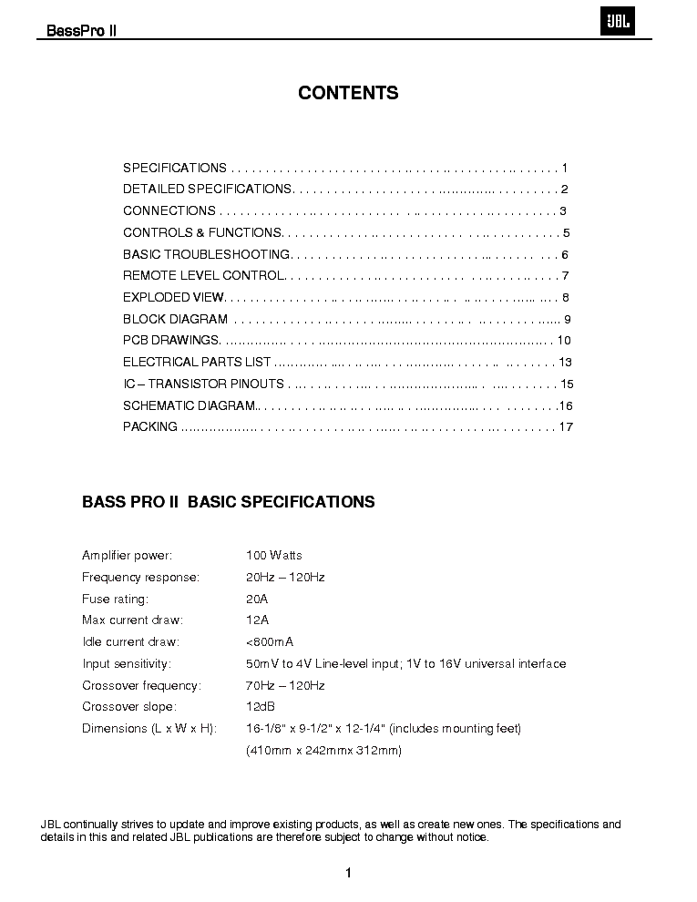 JBL BASSPRO II SM service manual (2nd page)