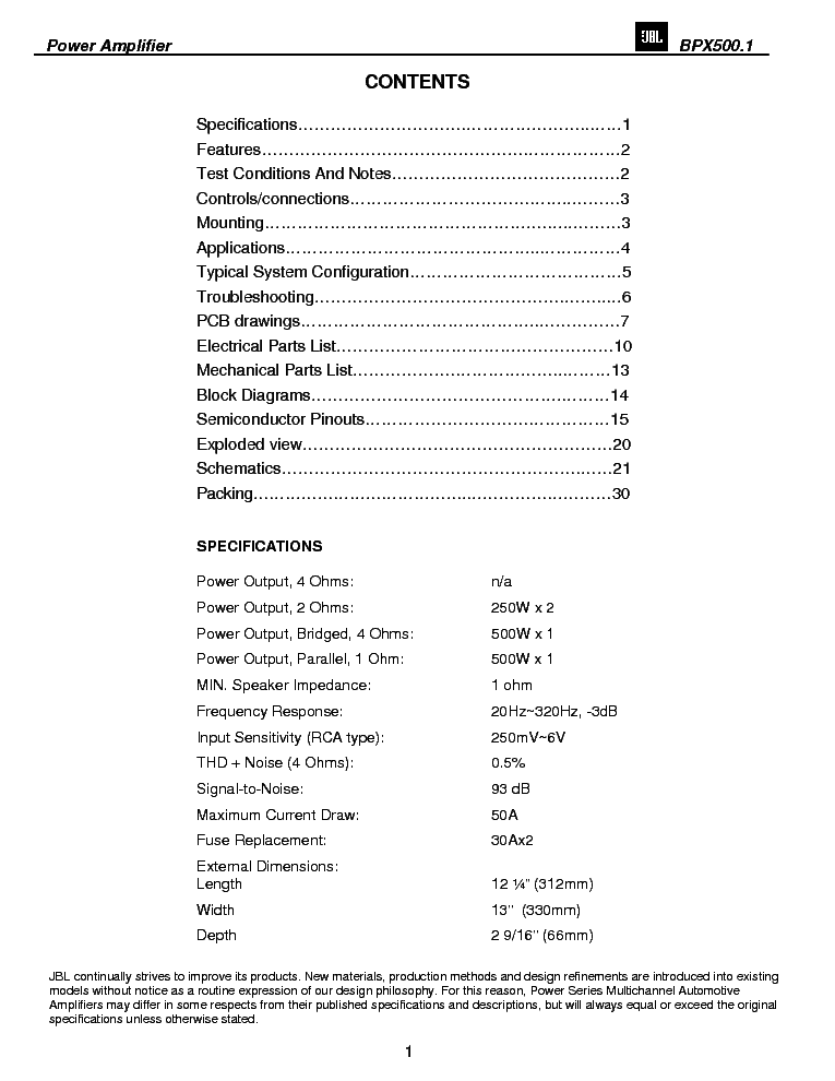 JBL BPX-500.1 SM service manual (2nd page)