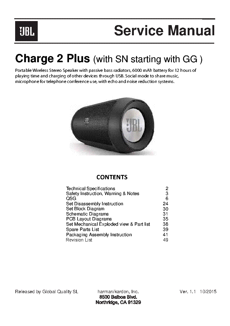 JBL CHARGE2-PLUS SN STARTING-FROM-GG VER.1.1 SM service manual (1st page)