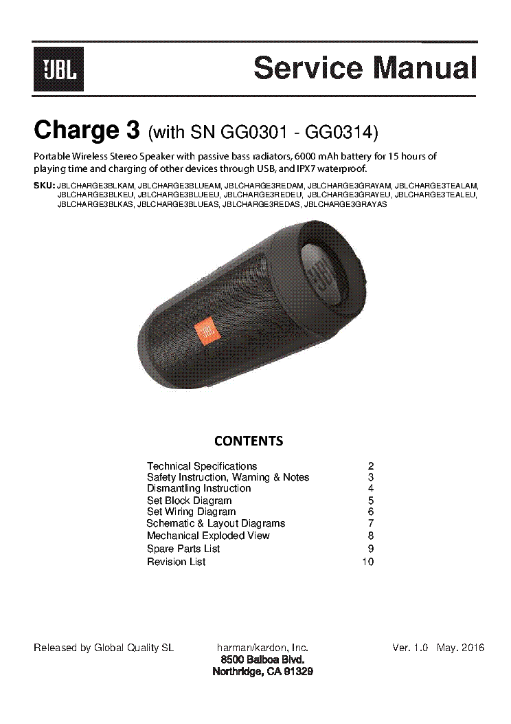 JBL CHARGE 3 SM service manual (1st page)