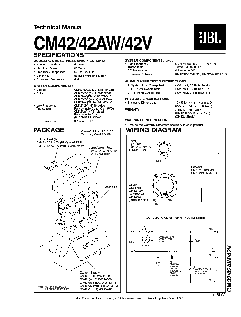 JBL CM-42 80W CM42 AW V SPEAKER SYSTEM SM service manual (1st page)