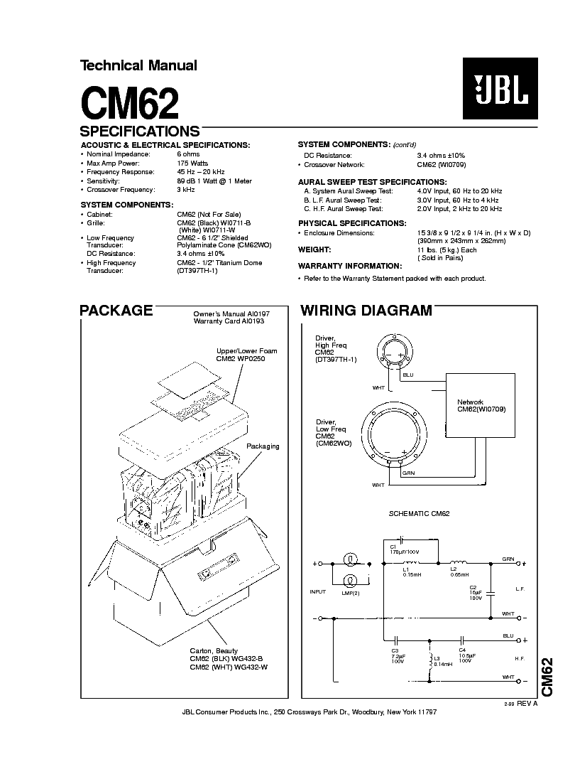 JBL CM-62 175W SPEAKER SYSTEM SM service manual (1st page)
