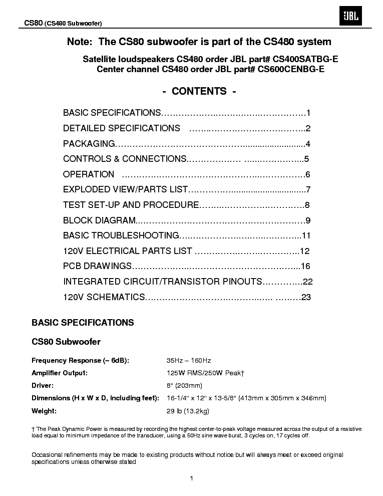 JBL CS80 CS480 SM service manual (2nd page)