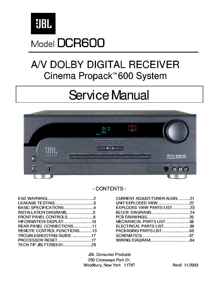 JBL DCR600 REV0 service manual (1st page)