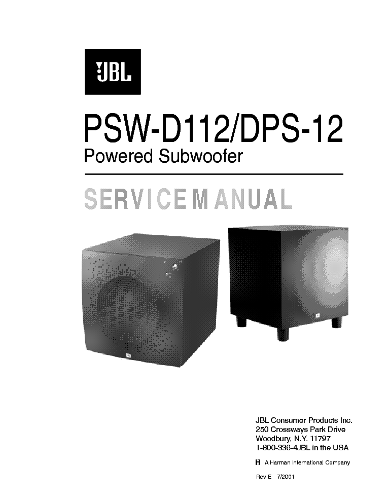 JBL DPS-12 PSW-D112 DPS-12 250W ACTIVE SUBWOOFER SM service manual (1st page)