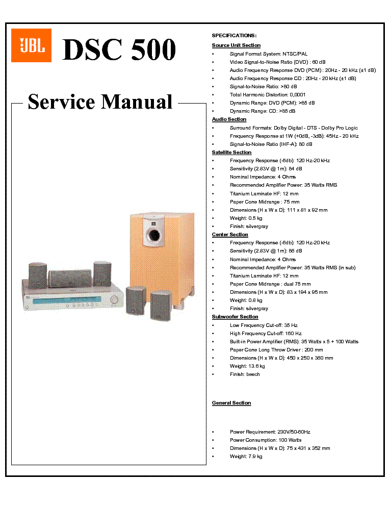 JBL DSC-500 2002 SM service manual (1st page)