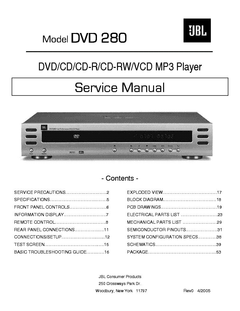 JBL DVD-280 DVD CD MP3 PLAYER SM service manual (1st page)