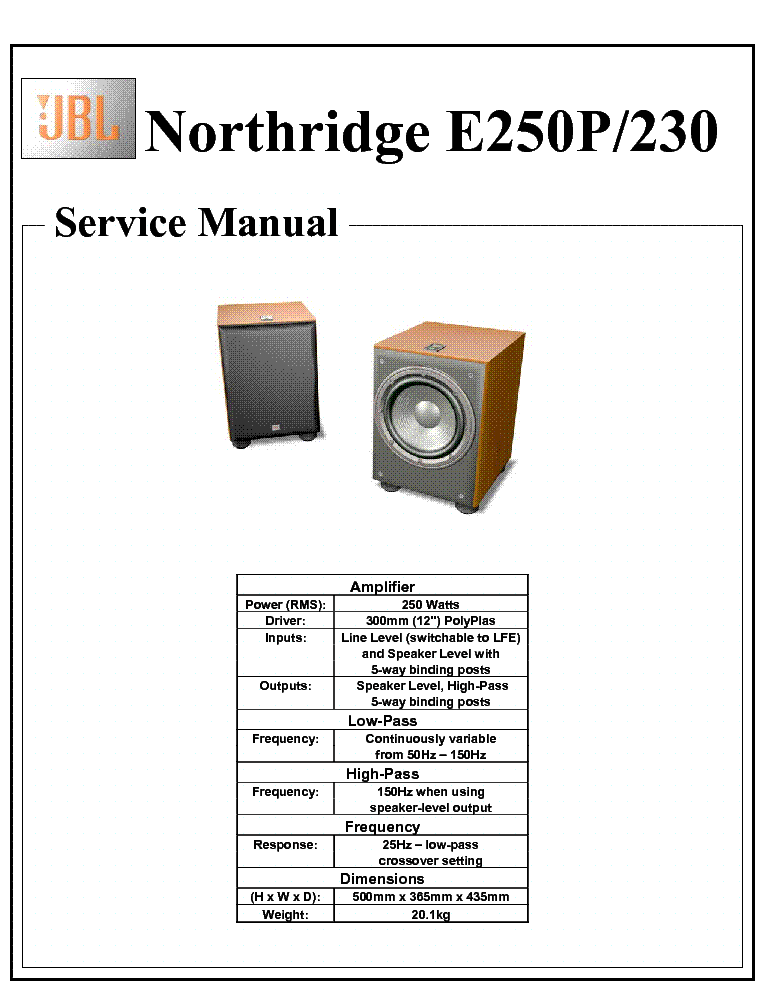 JBL E250P 230 SM service manual (1st page)