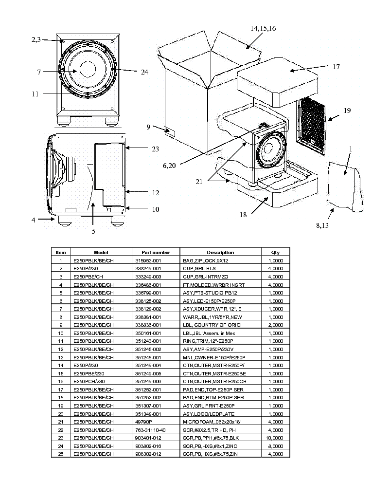 JBL E250P 230 SM service manual (2nd page)