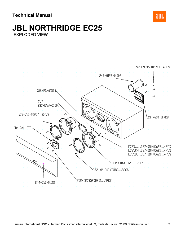 JBL EC25 NORTHRIDGE SERIES 150W SPEAKER SYSTEM SM service manual (2nd page)