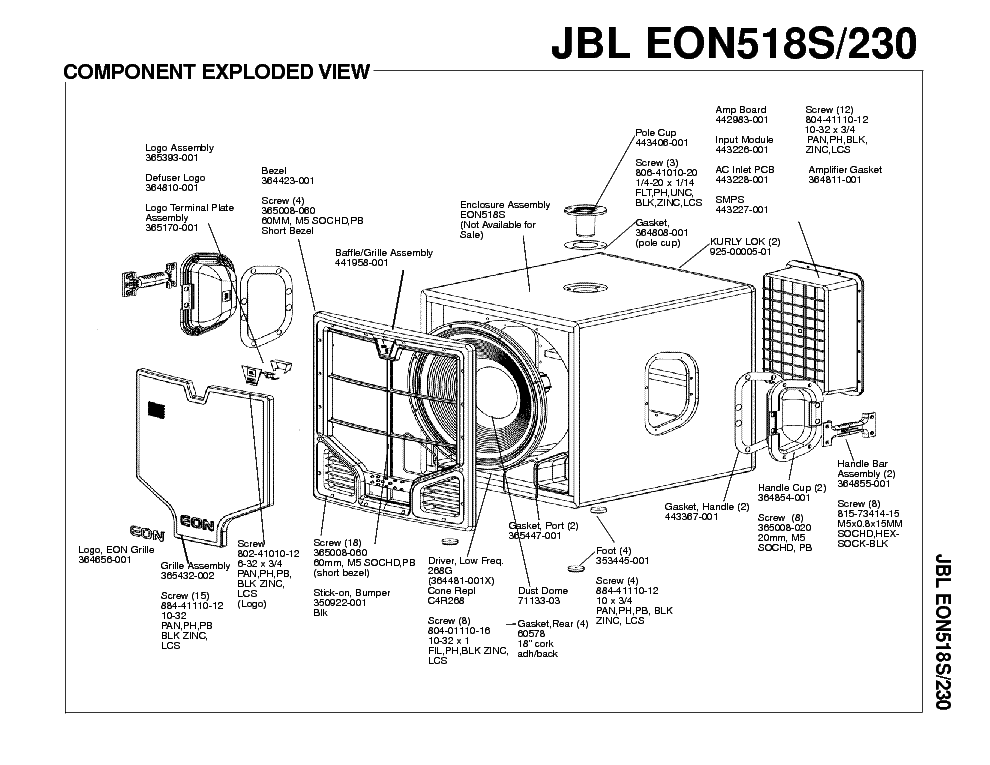 JBL EON518S-230 EXPLODED-VIEW service manual (2nd page)