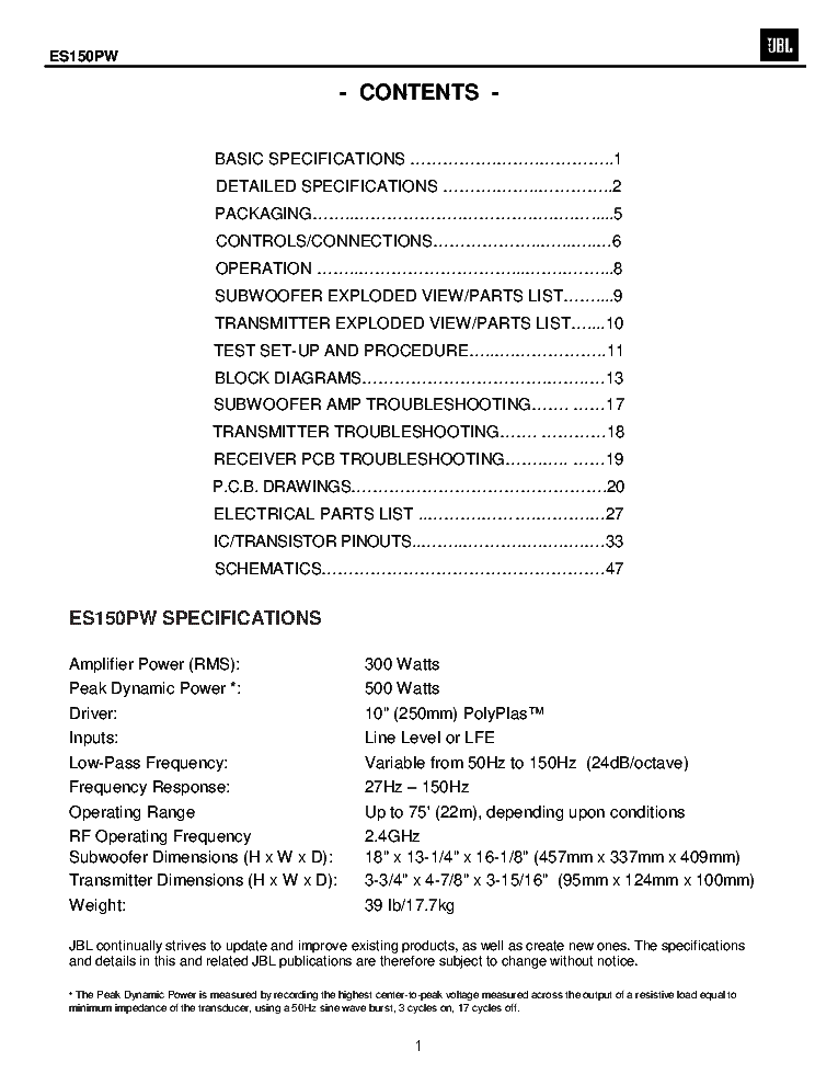 JBL ES150PW REV.0 SM service manual (2nd page)