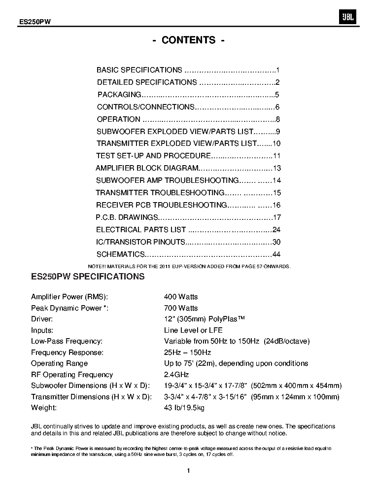 JBL ES250PW REV.3 SM service manual (2nd page)