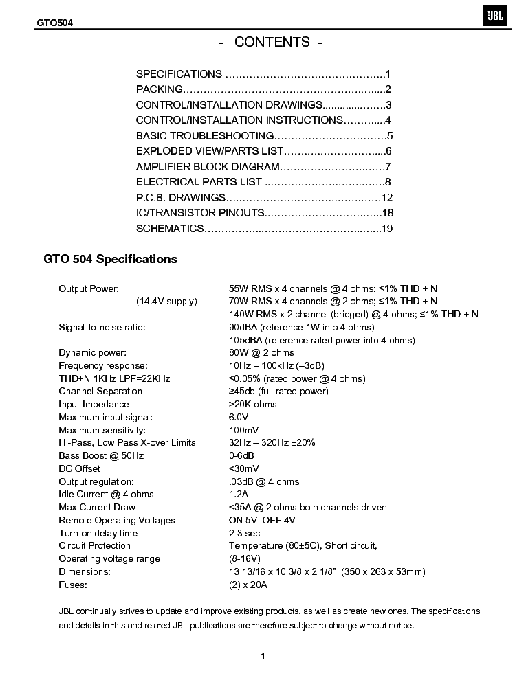 JBL GT0504 SM service manual (2nd page)