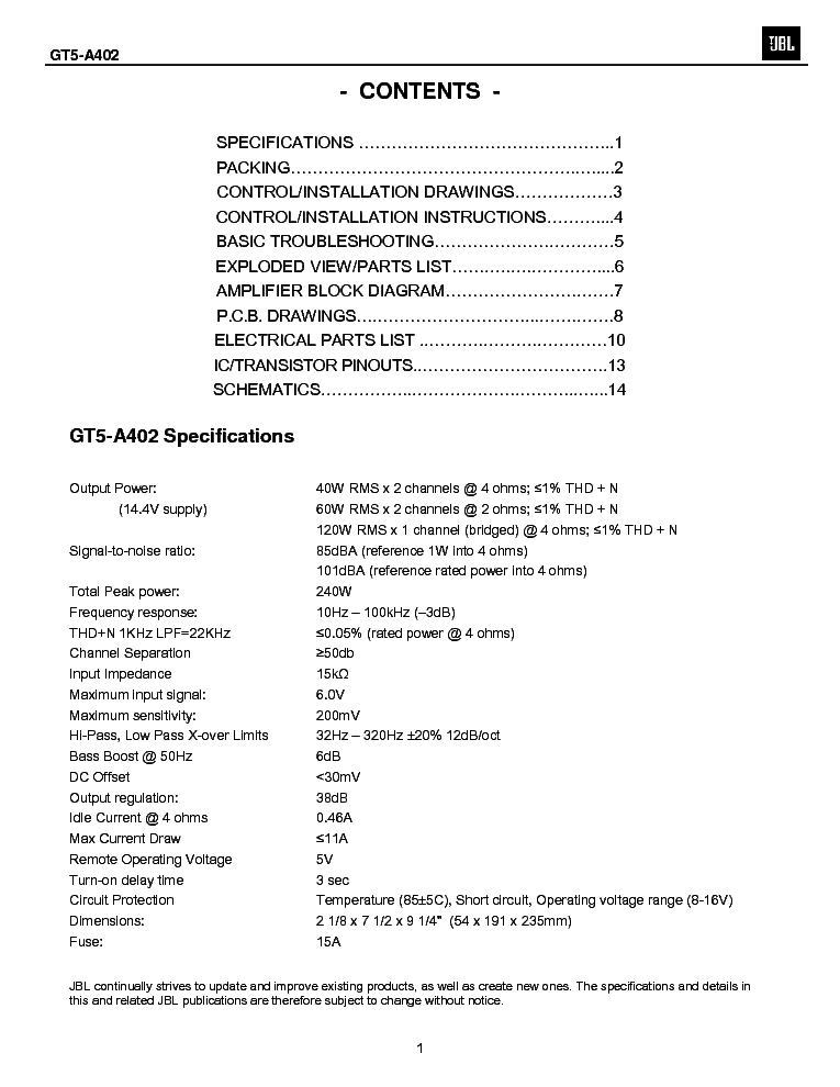 JBL GT5A402 SM CARAMP service manual (2nd page)