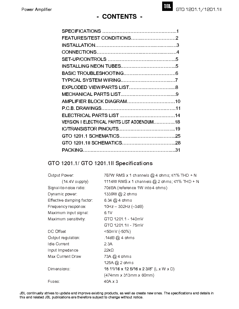 JBL GTO-1201 1 GTO 1201 1 II service manual (2nd page)