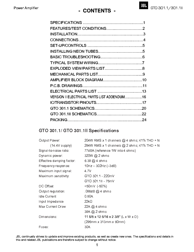 JBL GTO-301 1 GTO-301-1 II service manual (2nd page)