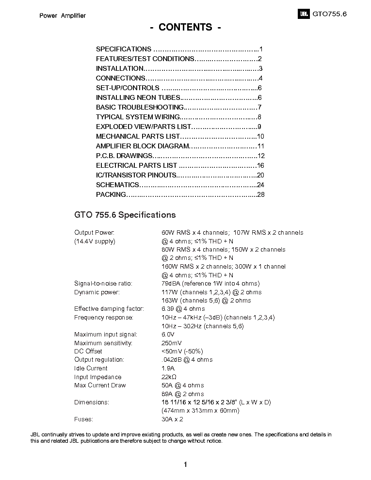 JBL GTO-755 6 service manual (2nd page)