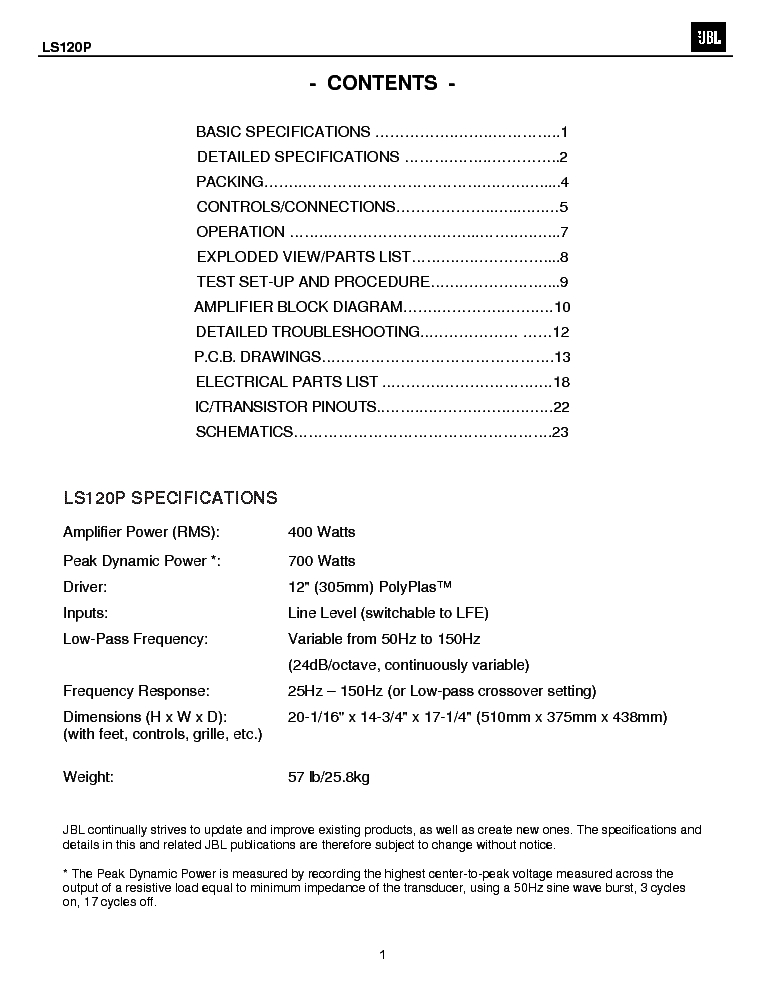 JBL LS120P AMPLIFIER SUBWOOFER SM service manual (2nd page)