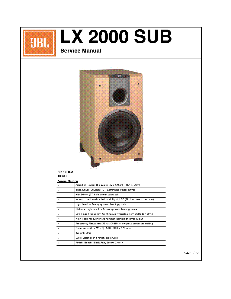 JBL LX-2000-SUB service manual (1st page)