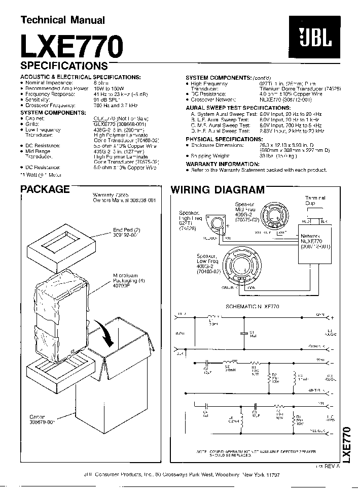 JBL LXE770 service manual (1st page)
