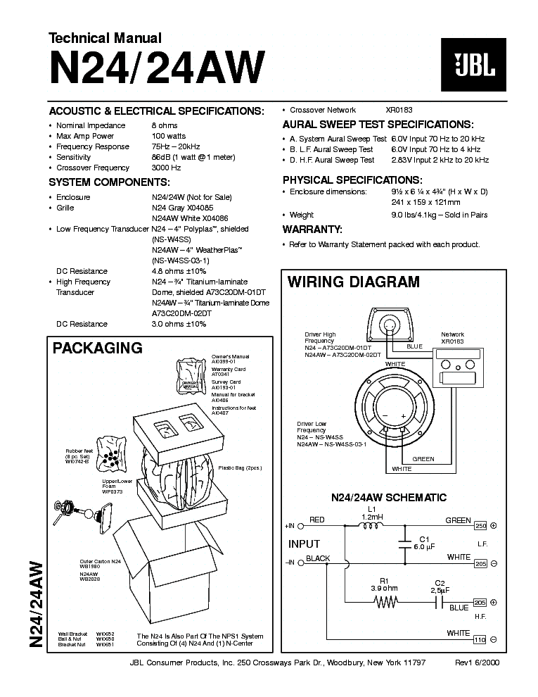 JBL N-24 AW 100W SPEAKER-SYSTEM SM service manual (1st page)