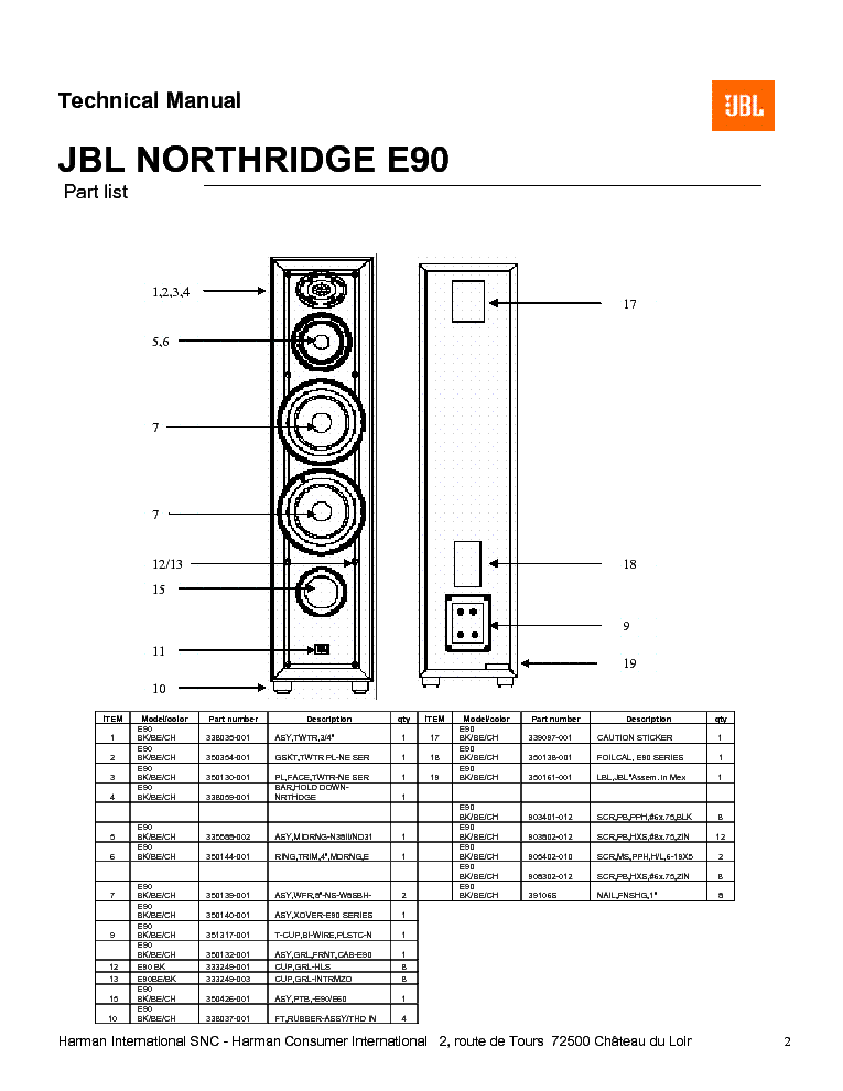 JBL NORTHBRIDGE E-90 225W SPEAKER SYSTEM SM service manual (2nd page)