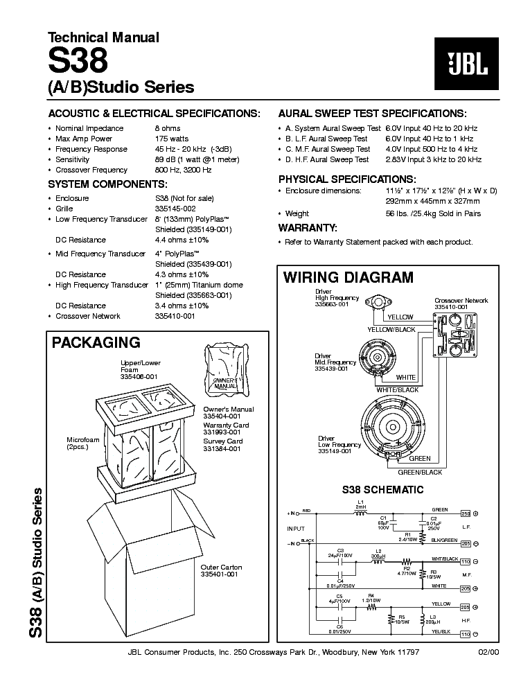 JBL S-38 175W SPEAKER SYSTEM SM service manual (1st page)