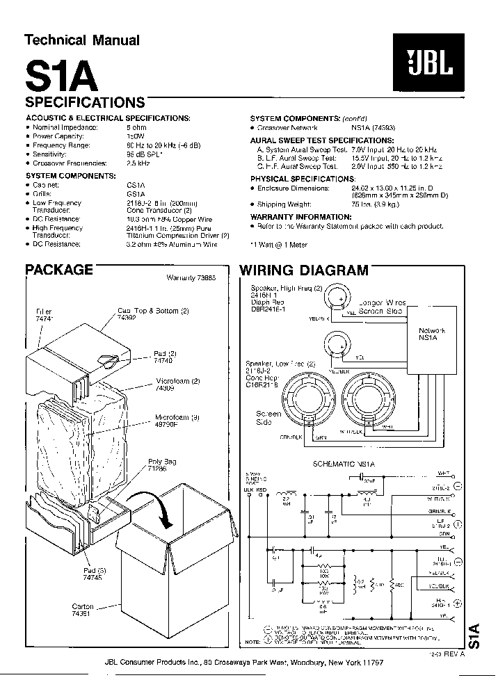 JBL S1A SPEAKER-SYNTHESIS SM service manual (1st page)