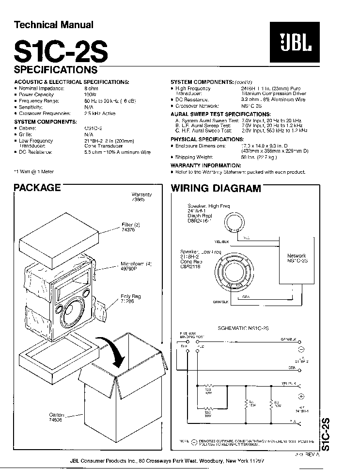 JBL S1C-2S SPEAKER-SYNTHESIS SM service manual (1st page)