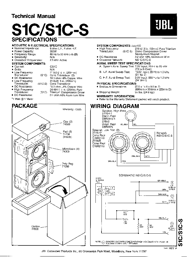 JBL S1C-S SPEAKER-SYNTHESIS SM service manual (1st page)