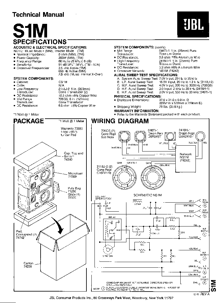 JBL S1M SPEAKER-SYNTHESIS SM service manual (1st page)