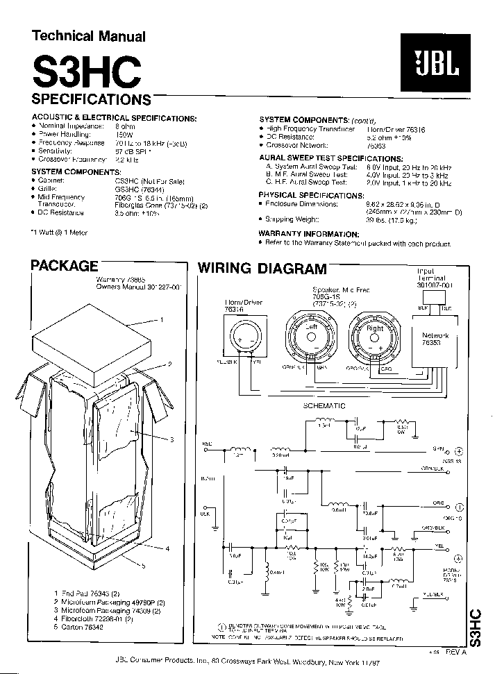 JBL S3HC SPEAKER-SYNTHESIS SM service manual (1st page)