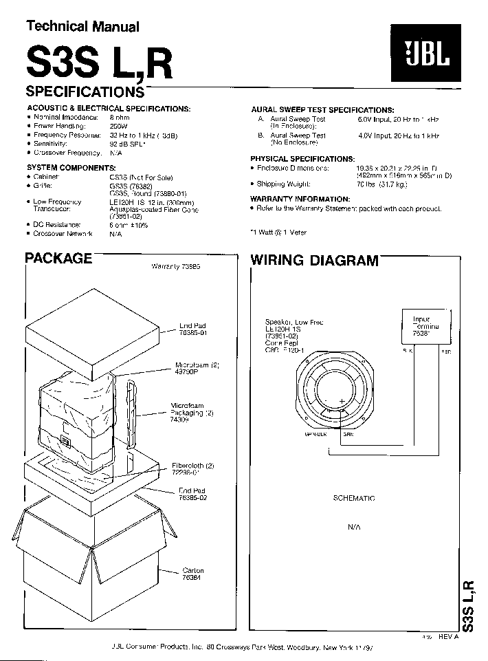 JBL S3S-L-R SPEAKER-SYNTHESIS SM service manual (1st page)