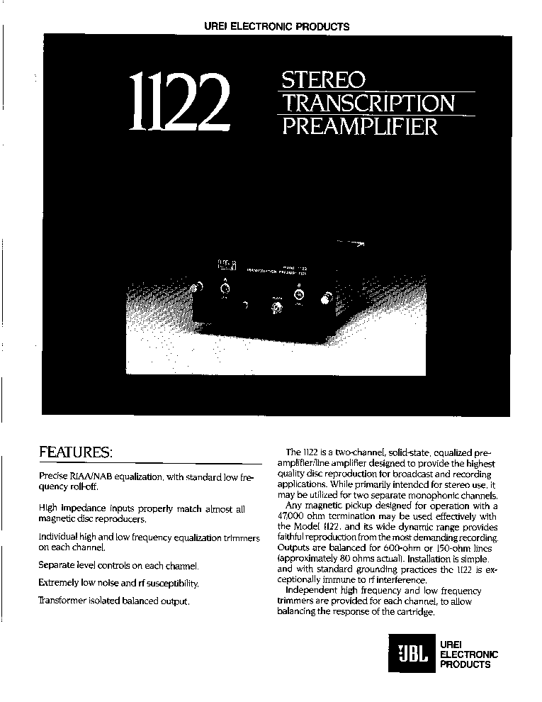JBL UREI 1122 service manual (1st page)