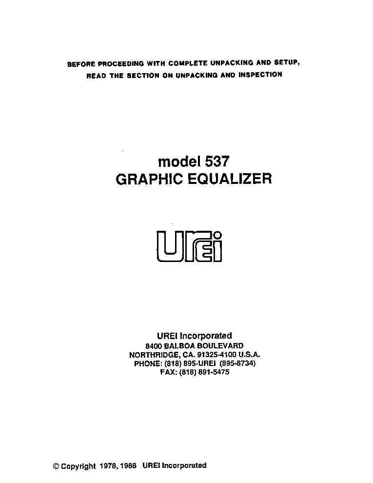 JBL UREI 537 SM service manual (1st page)