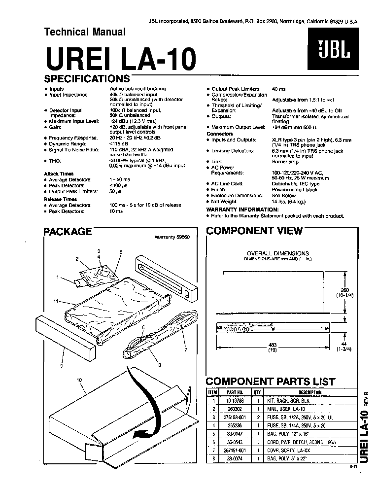 JBL UREI LA-10 service manual (1st page)