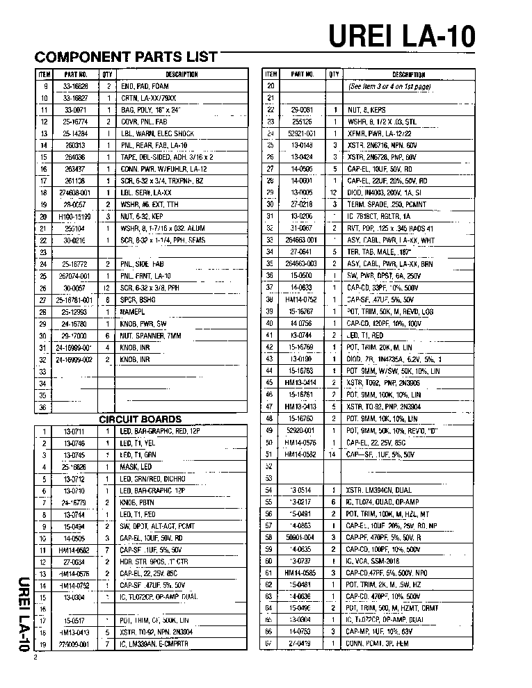JBL UREI LA-10 service manual (2nd page)